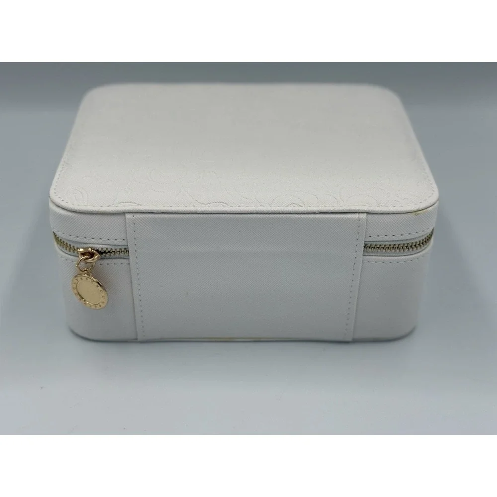 Pandora Zippered Jewelry Box Travel Case Organizer White Floral Engraving NWOT